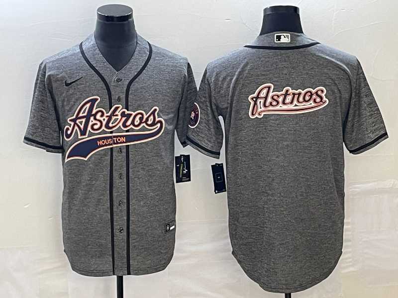 Men%27s Houston Astros Blank Grey Gridiron With Patch Cool Base Stitched Baseball Jersey
